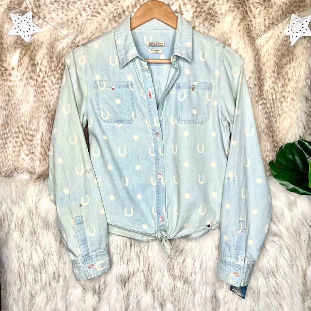 Lucky Brand Western Horseshoe Chambray Long Sleeve Button Down Shirt